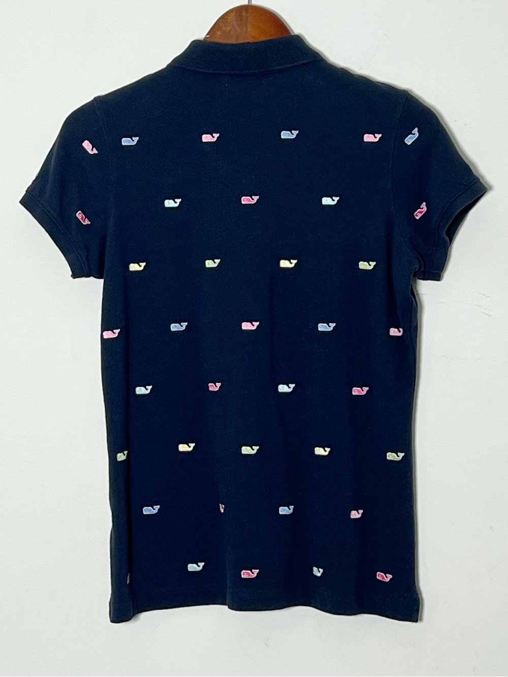 Vineyard Vines Women’s Navy Blue Embroidered Whale Shirt Sleeve Polo - Picture 3 of 4